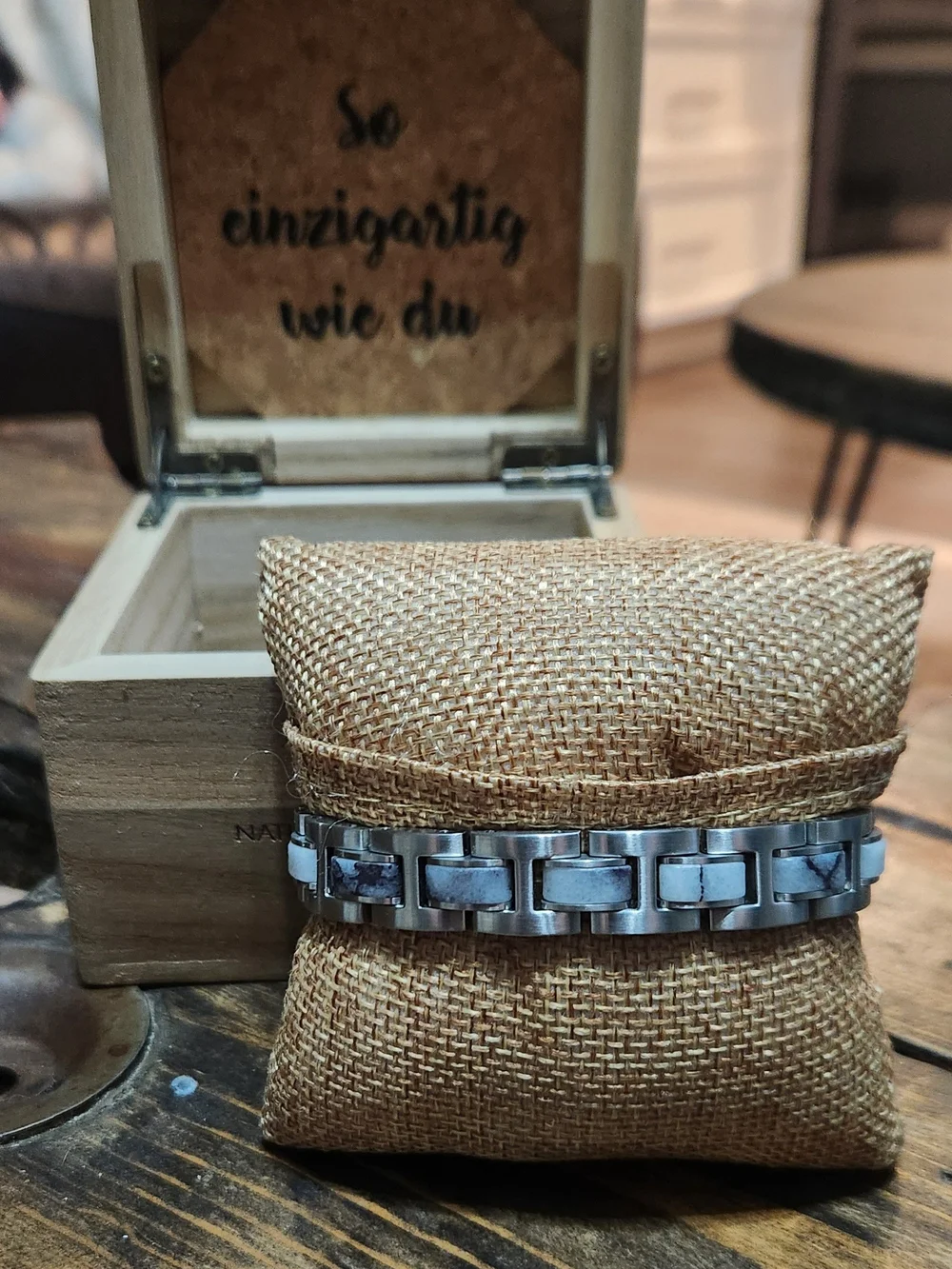 HOLZKERN Men's Forte Marble And Silver Link Bracelet- NEW IN BOX Extra Links
